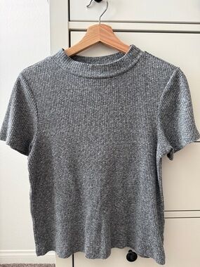 BP Nordstrom Heather Gray Ribbed Short Sleeve Mock Neck Top